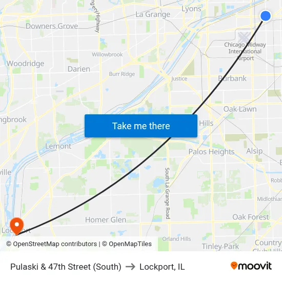 Pulaski & 47th Street (South) to Lockport, IL map