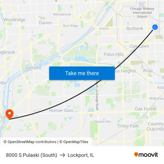 8000 S Pulaski (South) to Lockport, IL map