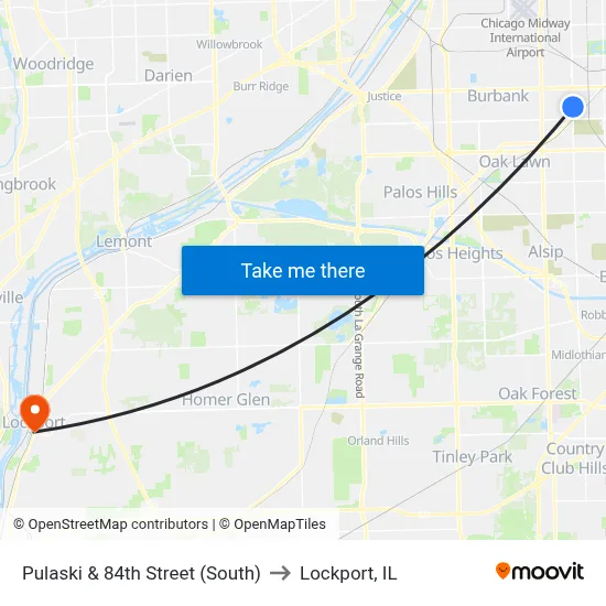Pulaski & 84th Street (South) to Lockport, IL map