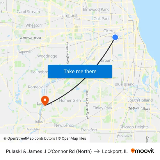 Pulaski & James J O'Connor Rd (North) to Lockport, IL map