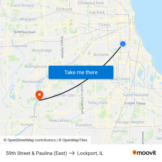 59th Street & Paulina (East) to Lockport, IL map