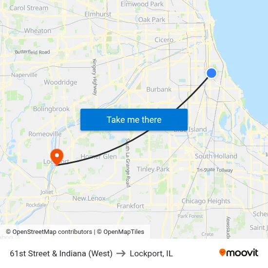 61st Street & Indiana (West) to Lockport, IL map