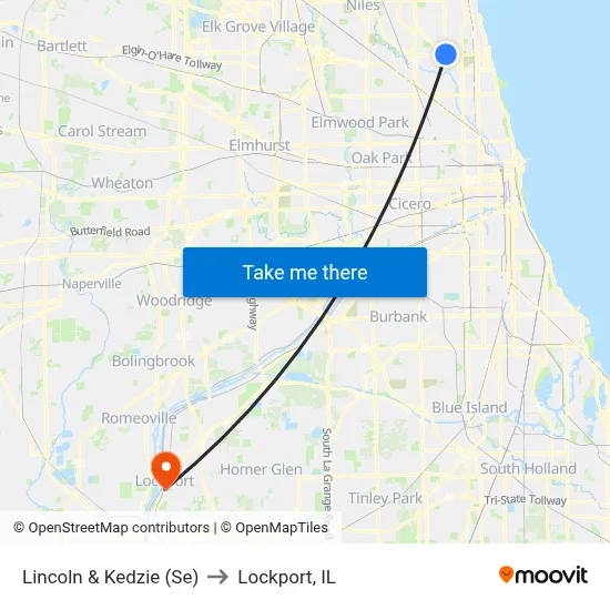 Lincoln & Kedzie (Se) to Lockport, IL map
