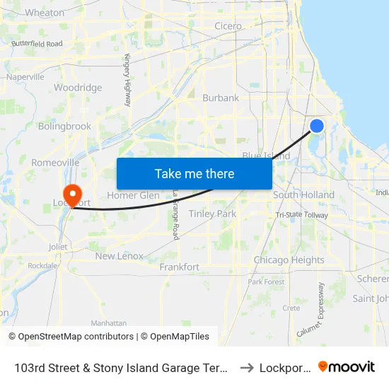 103rd Street & Stony Island Garage Terminal (Se) to Lockport, IL map