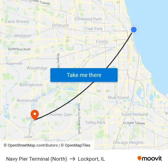 Navy Pier Terminal (North) to Lockport, IL map