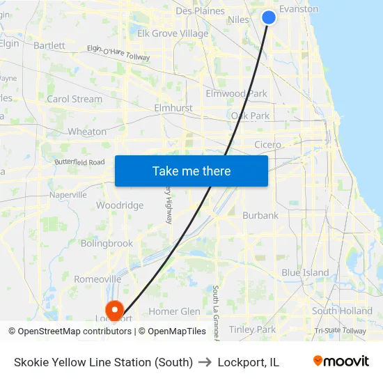 Skokie Yellow Line Station (South) to Lockport, IL map