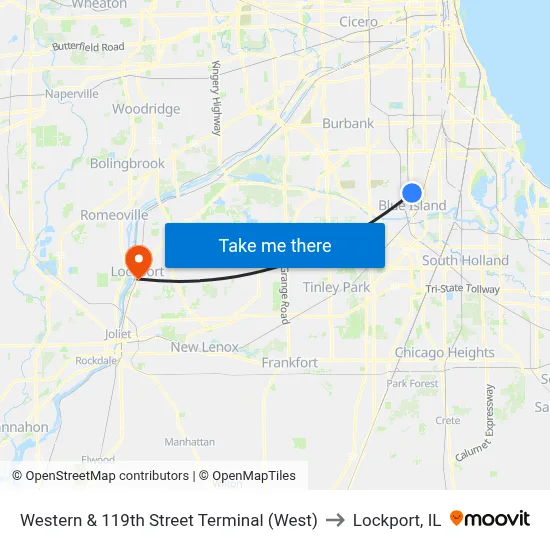 Western & 119th Street Terminal (West) to Lockport, IL map