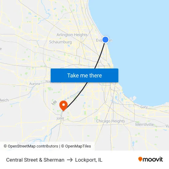 Central Street & Sherman to Lockport, IL map