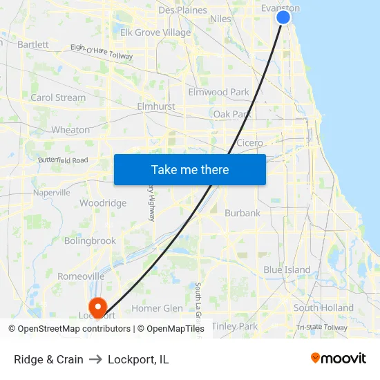Ridge & Crain to Lockport, IL map