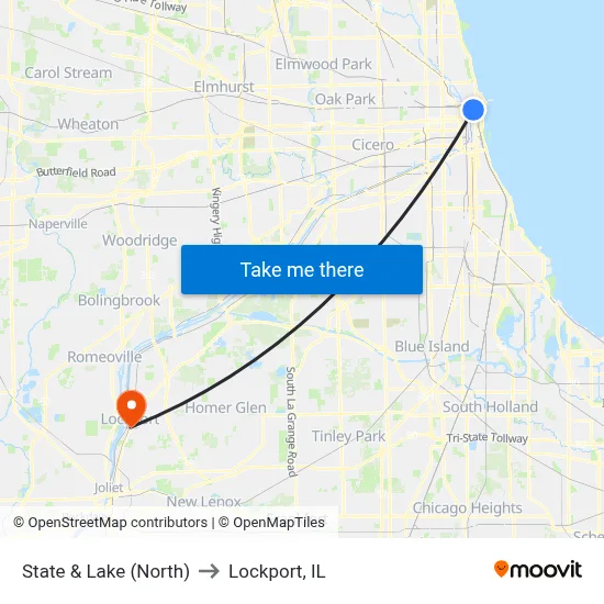State & Lake (North) to Lockport, IL map