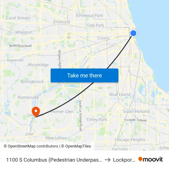 1100 S Columbus (Pedestrian Underpass) (North) to Lockport, IL map
