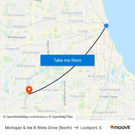 Michigan & Ida B Wells Drive (North) to Lockport, IL map