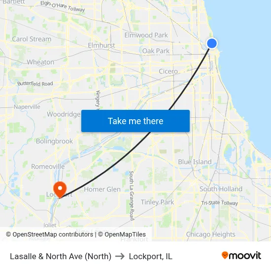 Lasalle & North Ave (North) to Lockport, IL map