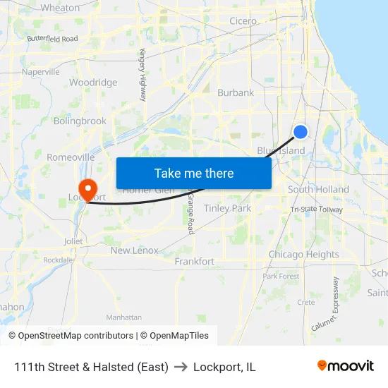 111th Street & Halsted (East) to Lockport, IL map