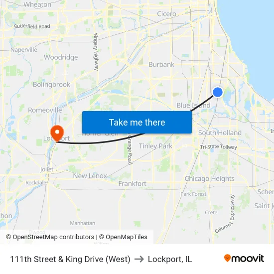 111th Street & King Drive (West) to Lockport, IL map