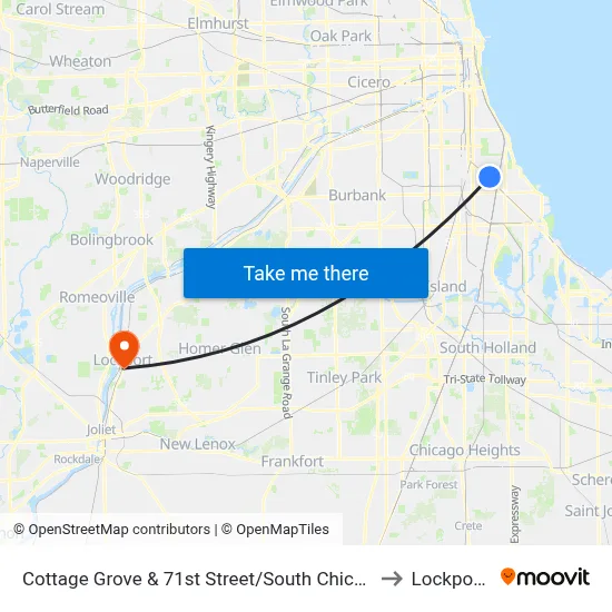 Cottage Grove & 71st Street/South Chicago (North) to Lockport, IL map