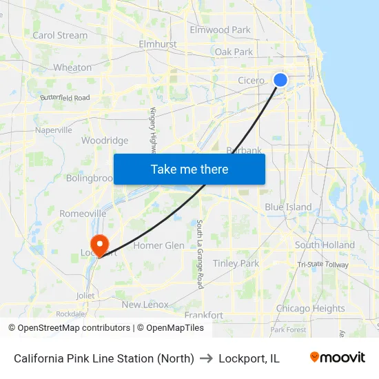 California Pink Line Station (North) to Lockport, IL map
