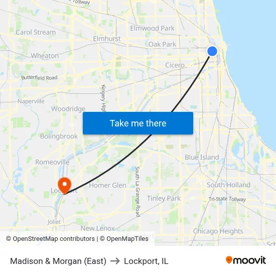 Madison & Morgan (East) to Lockport, IL map