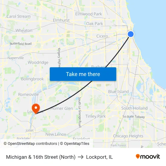 Michigan & 16th Street (North) to Lockport, IL map