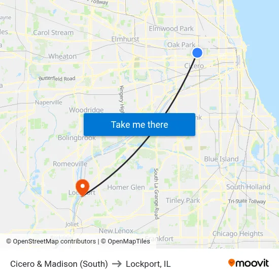 Cicero & Madison (South) to Lockport, IL map