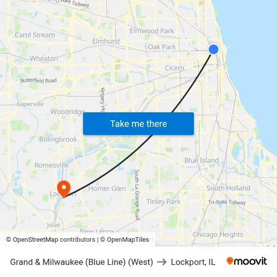 Grand & Milwaukee (Blue Line) (West) to Lockport, IL map