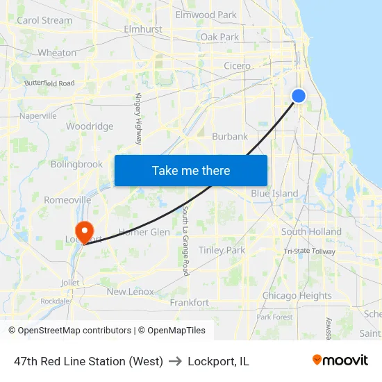 47th Red Line Station (West) to Lockport, IL map