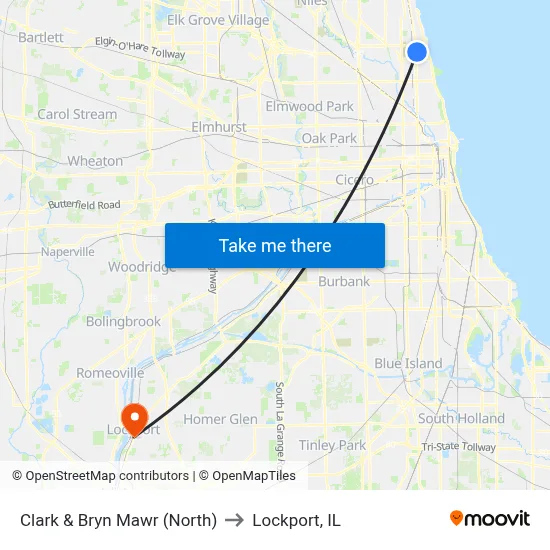Clark & Bryn Mawr (North) to Lockport, IL map