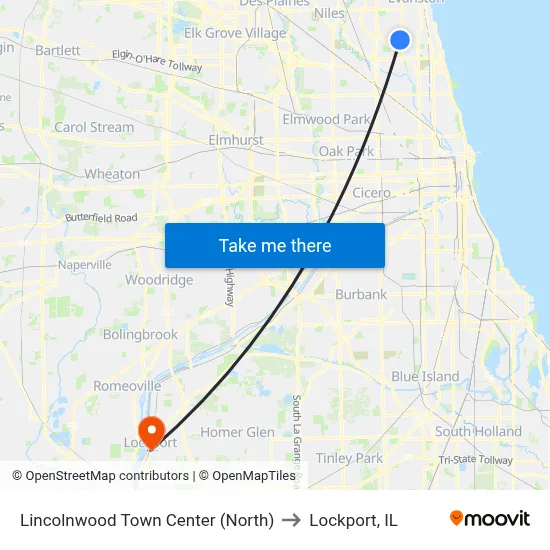 Lincolnwood Town Center (North) to Lockport, IL map