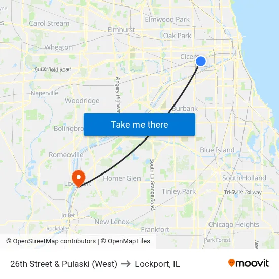 26th Street & Pulaski (West) to Lockport, IL map