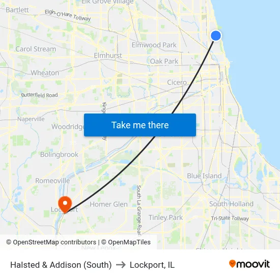 Halsted & Addison (South) to Lockport, IL map