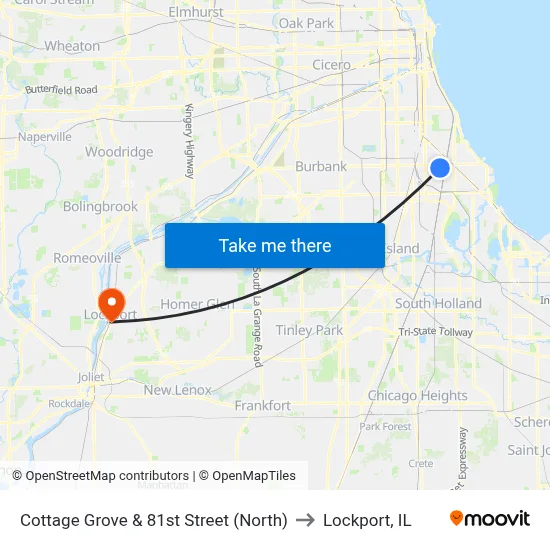 Cottage Grove & 81st Street (North) to Lockport, IL map