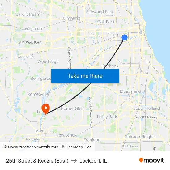 26th Street & Kedzie (East) to Lockport, IL map