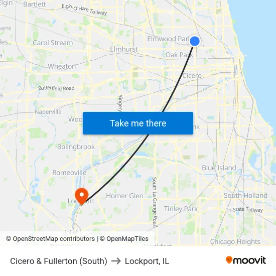 Cicero & Fullerton (South) to Lockport, IL map