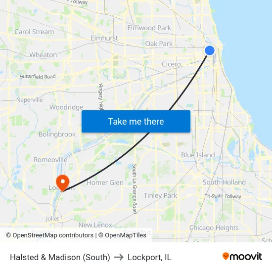 Halsted & Madison (South) to Lockport, IL map