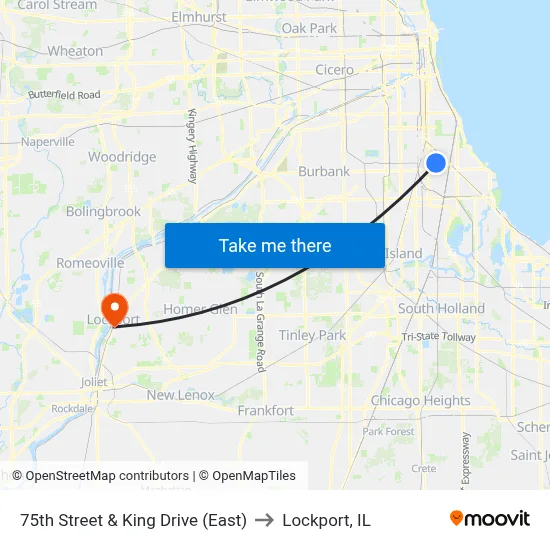 75th Street & King Drive (East) to Lockport, IL map