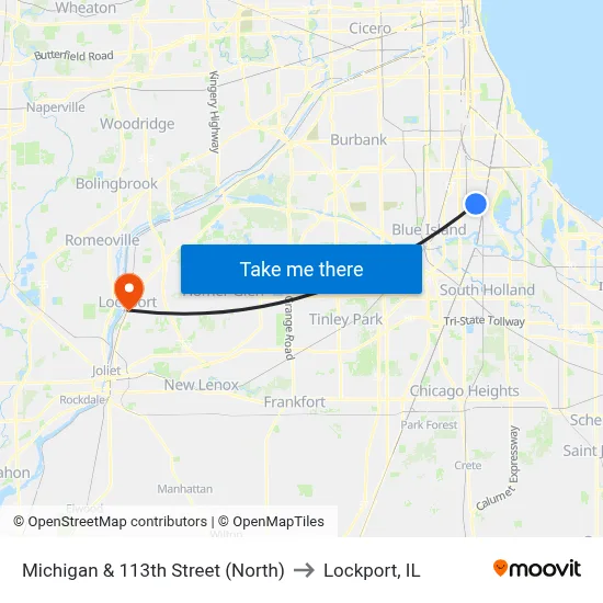 Michigan & 113th Street (North) to Lockport, IL map