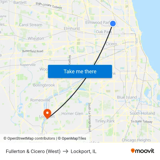 Fullerton & Cicero (West) to Lockport, IL map