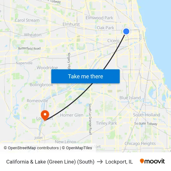 California & Lake (Green Line) (South) to Lockport, IL map