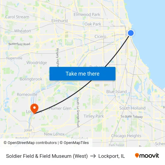 Soldier Field & Field Museum (West) to Lockport, IL map