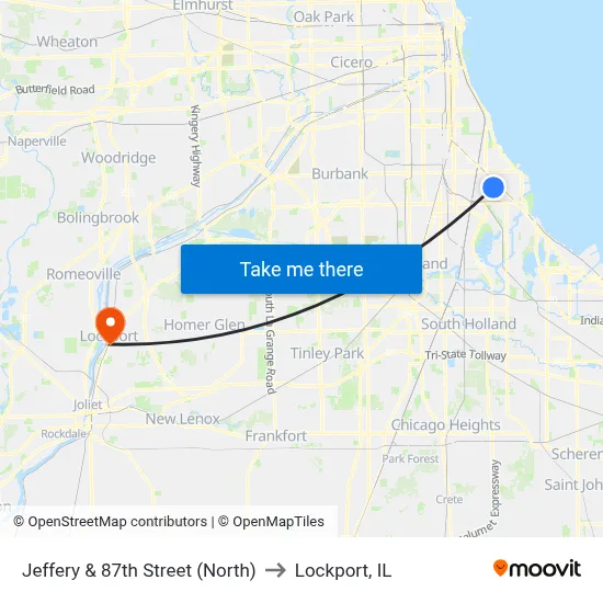 Jeffery & 87th Street (North) to Lockport, IL map