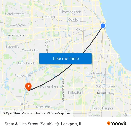 State & 11th Street (South) to Lockport, IL map