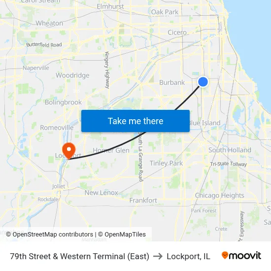 79th Street & Western Terminal (East) to Lockport, IL map
