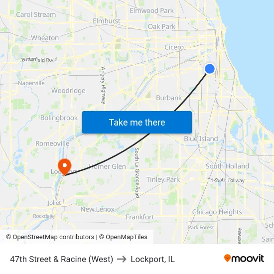 47th Street & Racine (West) to Lockport, IL map