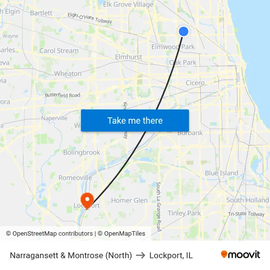 Narragansett & Montrose (North) to Lockport, IL map