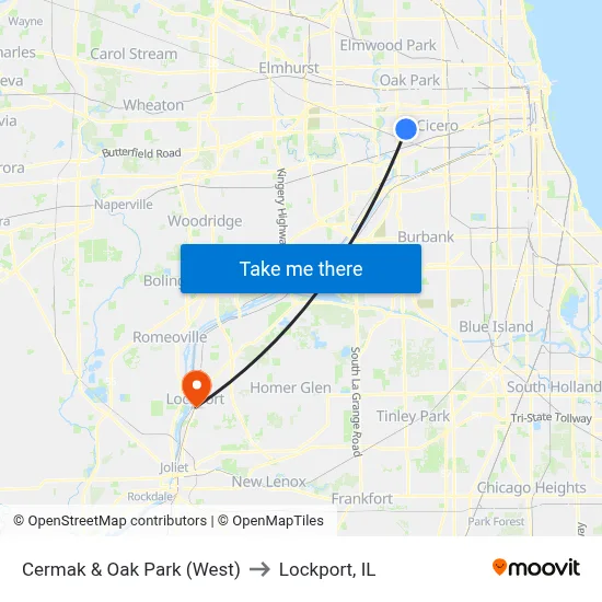 Cermak & Oak Park (West) to Lockport, IL map