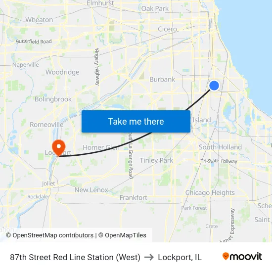 87th Street Red Line Station (West) to Lockport, IL map