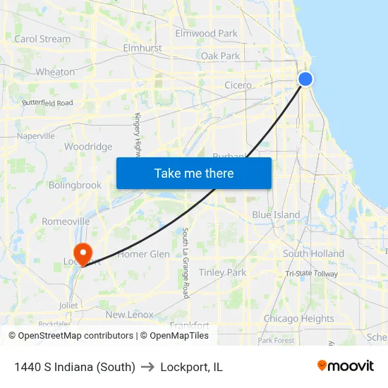 1440 S Indiana (South) to Lockport, IL map