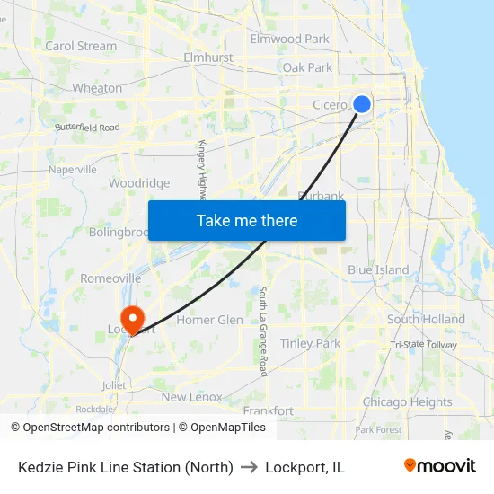 Kedzie Pink Line Station (North) to Lockport, IL map