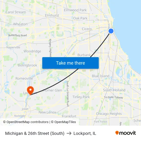Michigan & 26th Street (South) to Lockport, IL map