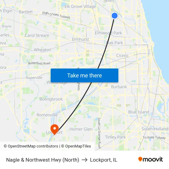 Nagle & Northwest Hwy (North) to Lockport, IL map